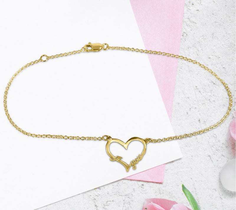 Open Heart "I Love You" 14K Gold Plated Sterling Silver Anklet — View 4