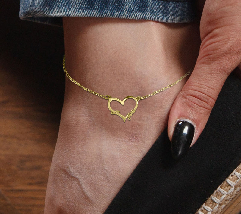 Open Heart "I Love You" 14K Gold Plated Sterling Silver Anklet — View 5