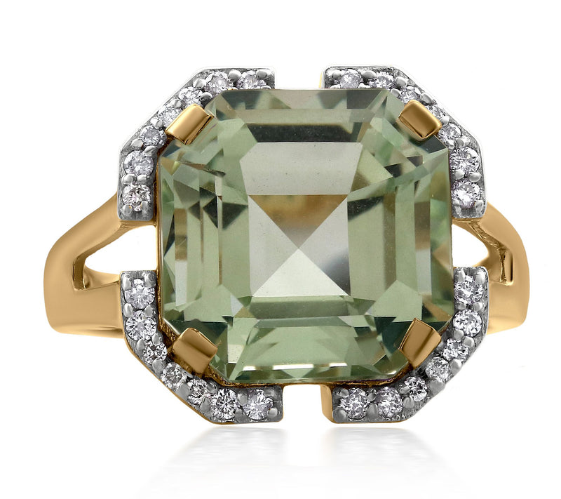 Affinity Gems Asscher Cut Gemstone & Diamond Ri ng, 14K Gold — View 9