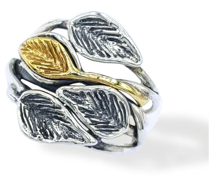 Hagit Sterling Silver and 14K Gold Foliage Ring