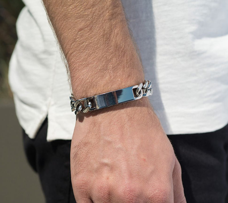 Steel by Design Men's Cuban Lin k ID Bracelet — View 6