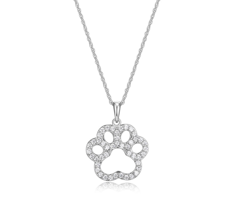 Diamonique Open Paw Print Necklace, Sterling Silver — View 3