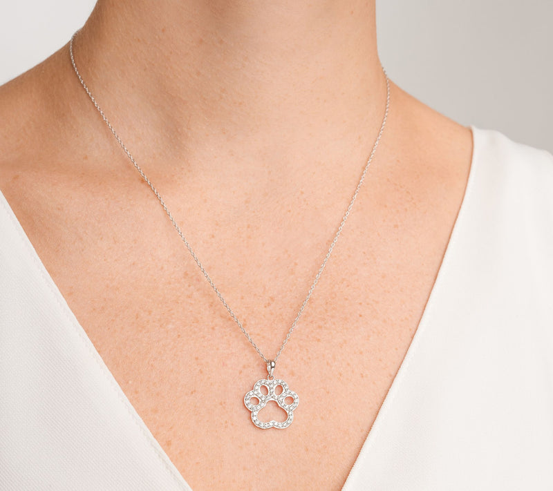 Diamonique Open Paw Print Necklace, Sterling Silver — View 5