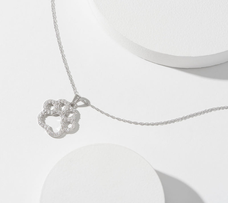 Diamonique Open Paw Print Necklace, Sterling Silver — View 4