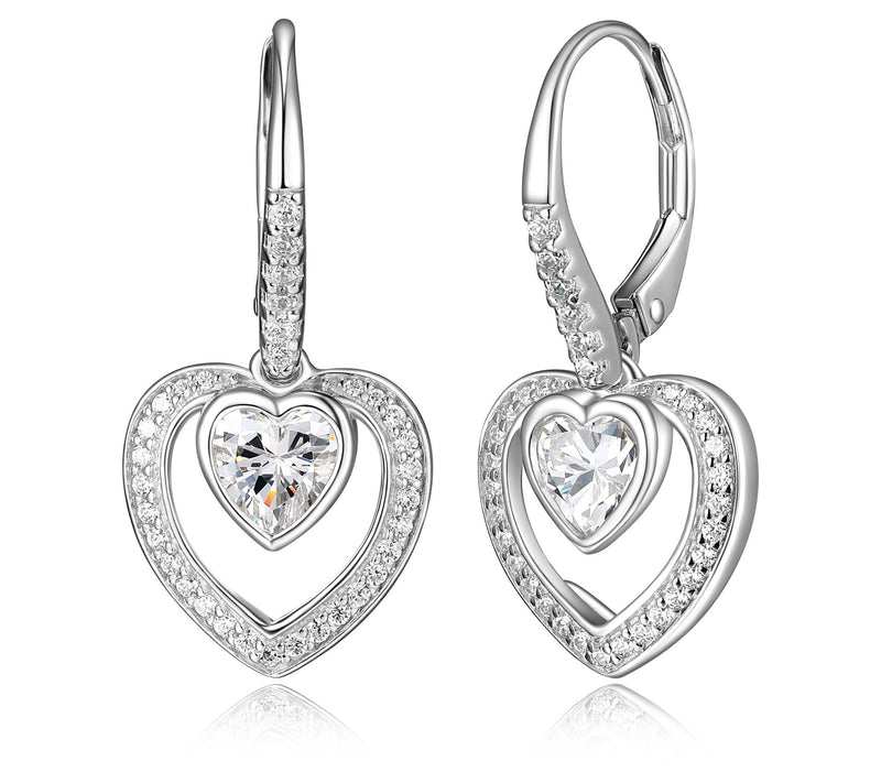 Diamonique 2cttw Double Heart Drop Earrings, Sterling Silver — Main view