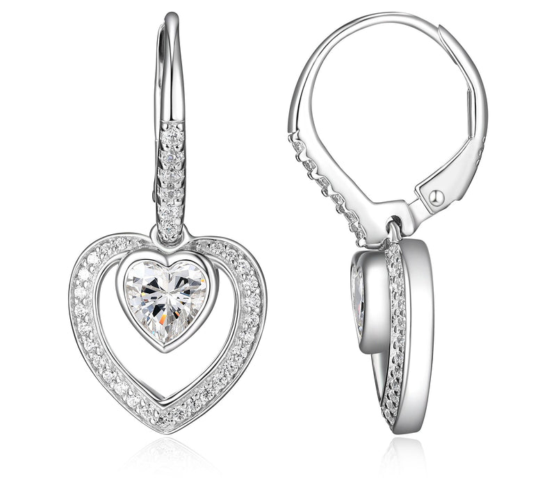 Diamonique 2cttw Double Heart Drop Earrings, Sterling Silver — View 4