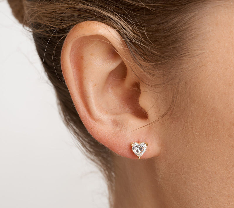 Diamonique 2.60 cttw Heart Stud Earrings, 18K Gold Plated — View 5