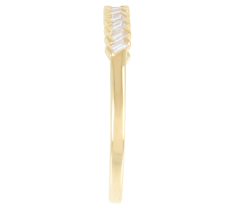 Diamonique Slanted Baguette Band Ring, 14K Gold — View 6