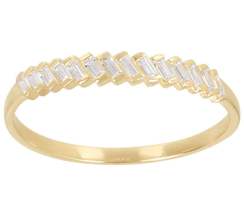 Diamonique Slanted Baguette Band Ring, 14K Gold — View 5
