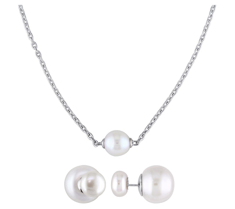 Affinity Cultured Pearl Earrings & Necklace Set , Sterling — View 3