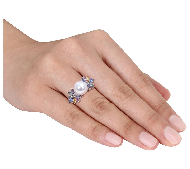 Bellini Cultured Pearl, Sapphire & Diamond Ring , 14K Gold — View 5
