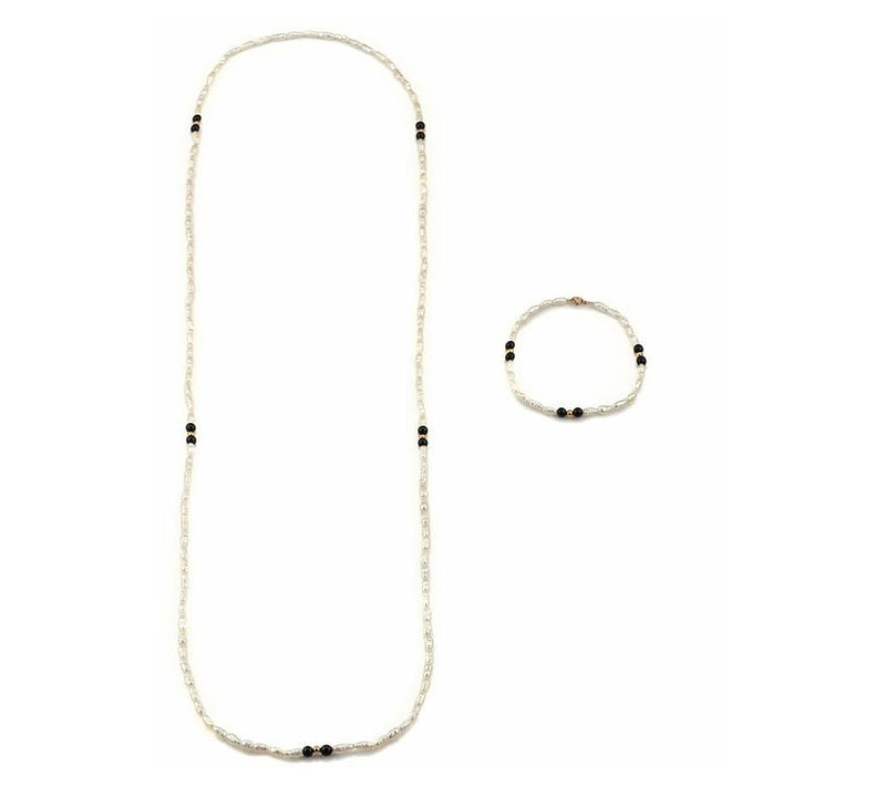 Alkeme 14K Gold Cultured Pearl & Onyx Necklace & Bracelet Set — Main view