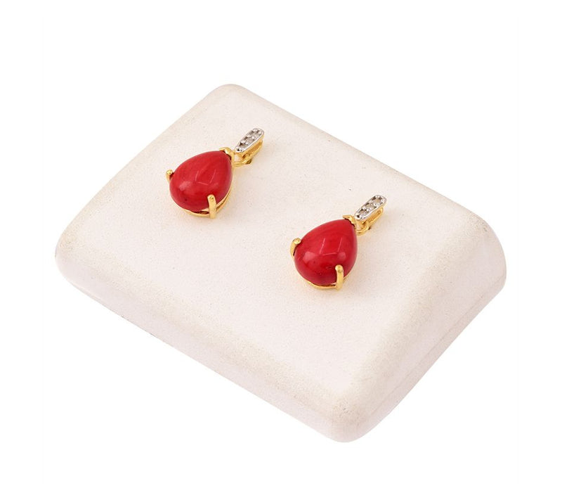 Affinity Gems Red Coral & Diamond Earrings, 14 K Gold Plated — View 7