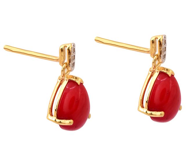 Affinity Gems Red Coral & Diamond Earrings, 14 K Gold Plated — Main view