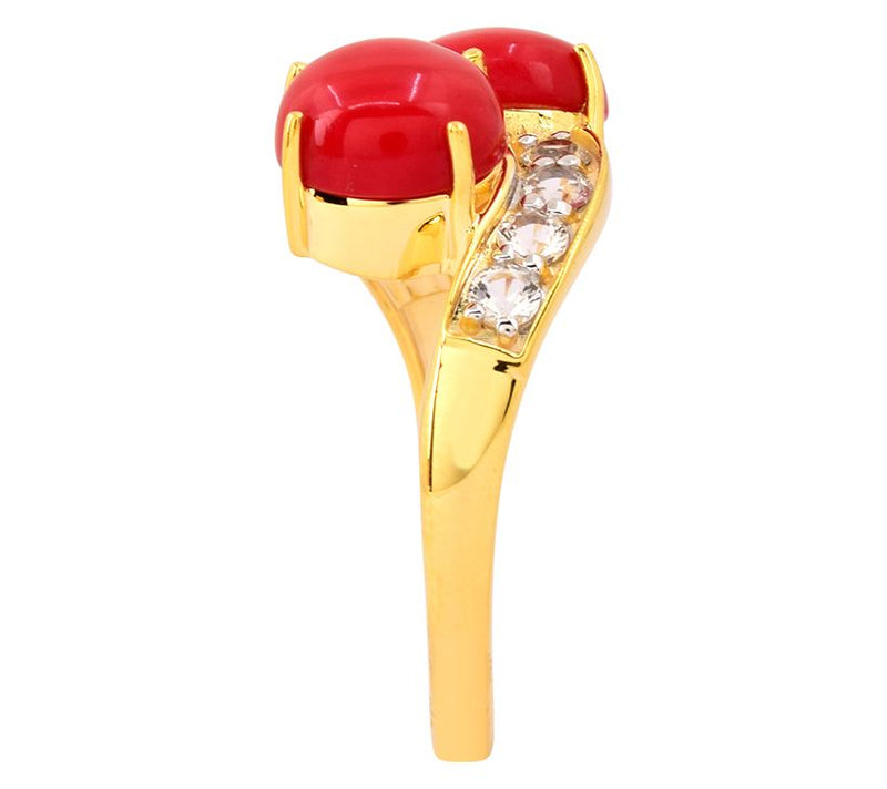 Affinity Gems Red Coral &White Topaz Ring, 14K Gold Plated — View 6