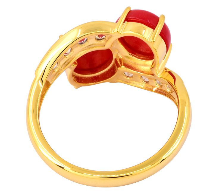 Affinity Gems Red Coral &White Topaz Ring, 14K Gold Plated — View 5
