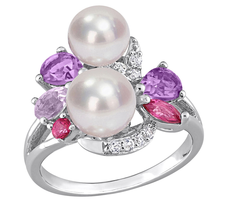 Affinity Cultured Pearl & Multi-Gemstone Ring,terling Silver — View 3