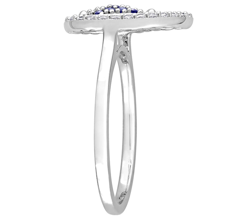 Sterling Silver Created Sapphire & White Topaz Halo Ring — View 4