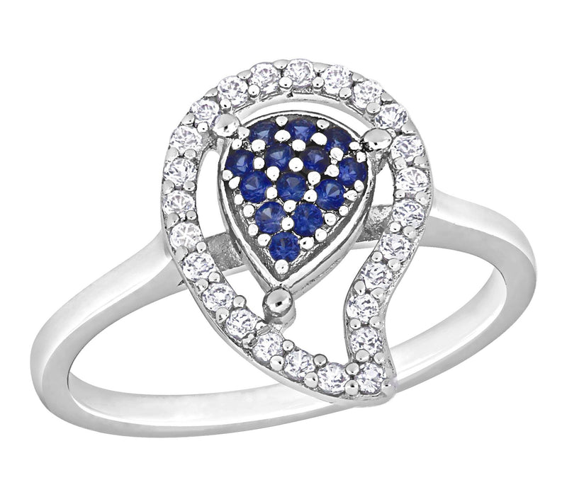 Sterling Silver Created Sapphire & White Topaz Halo Ring — Main view