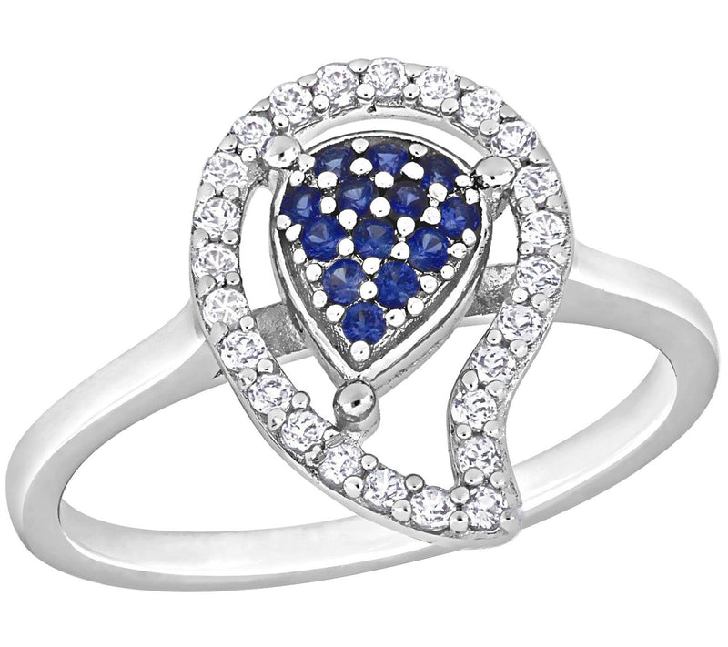 Sterling Silver Created Sapphire & White Topaz Halo Ring — View 3