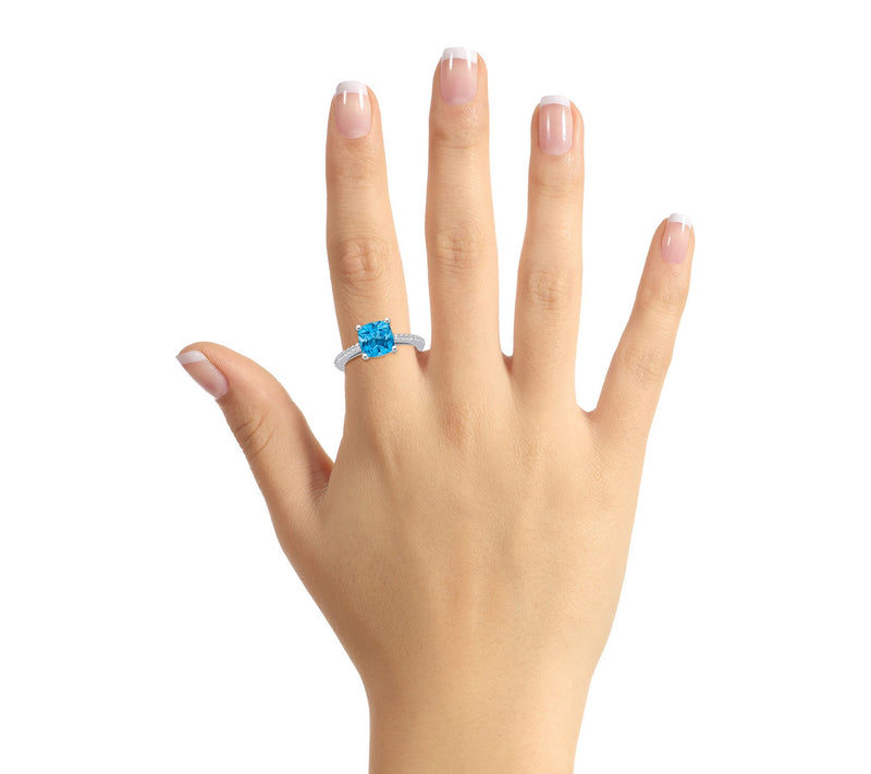 Affinity Gems Cushion Gemstone & Diamond Ring,4K White Gold — View 14