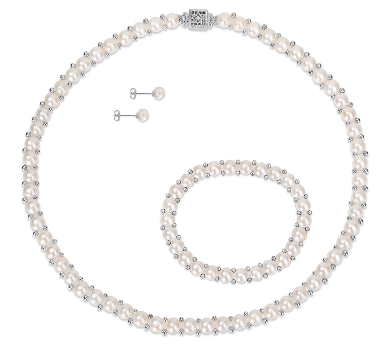 Affinity Cultured Pearl Earring, Necklace & Braelet, Sterling — View 4