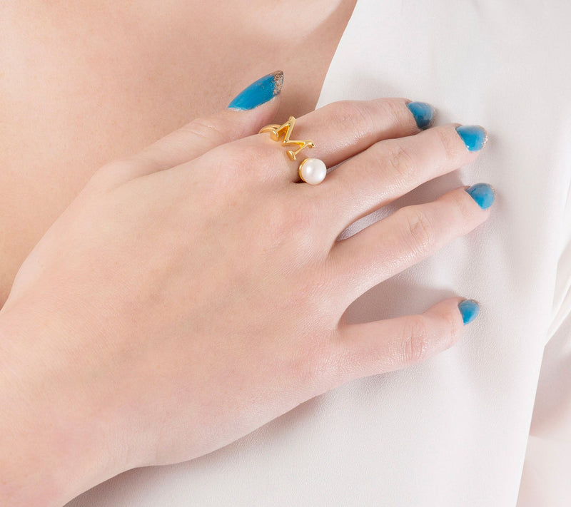 Honora Cultured Pearl Initial Cuff Ring, 14K Gold Plated — View 56