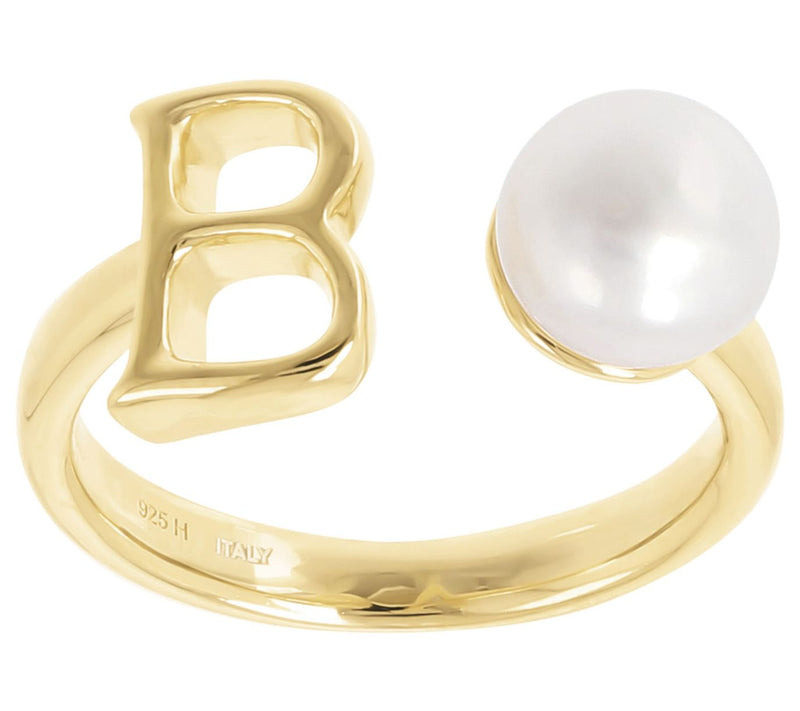 Honora Cultured Pearl Initial Cuff Ring, 14K Gold Plated — View 5