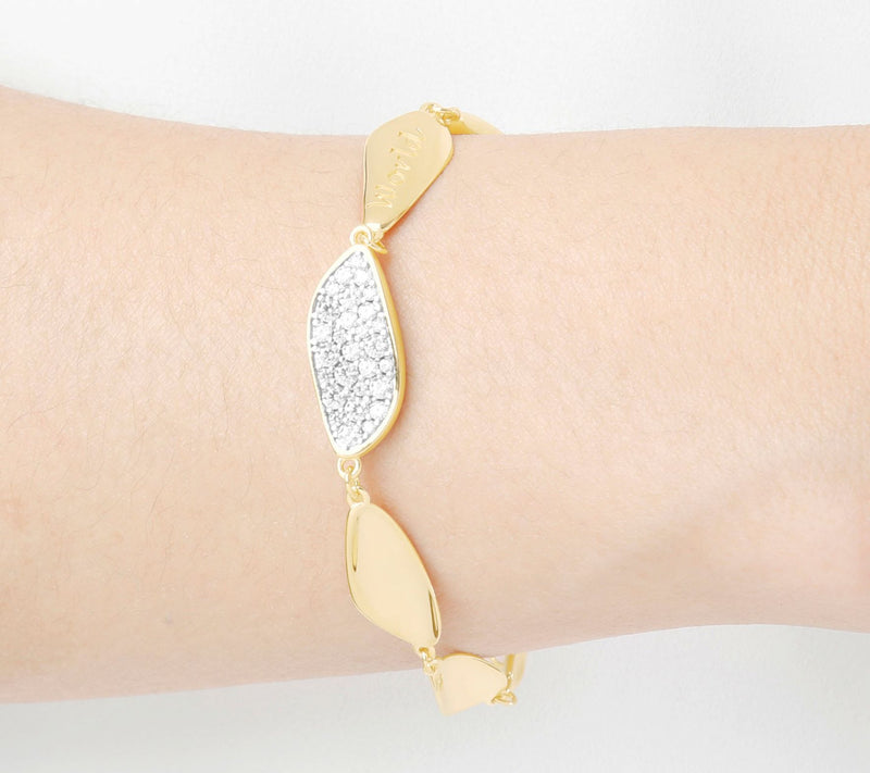 Louis Dell'Olio Sterling Silver Pave & Polishe d Leaf Bracelet — View 10