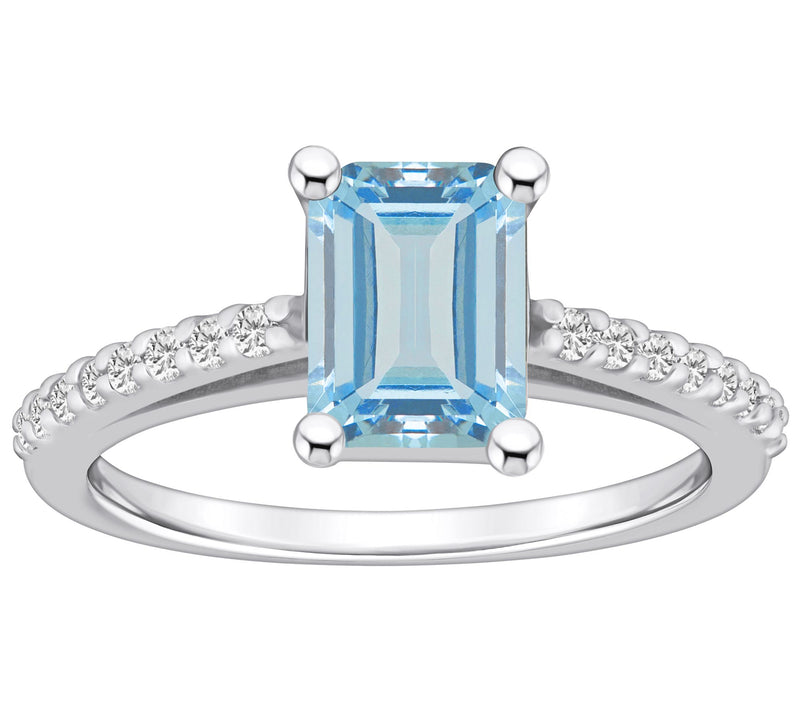 Affinity Gems Emerald-Cut Aquamarine & Diamond Ring, 14K Gold — View 3
