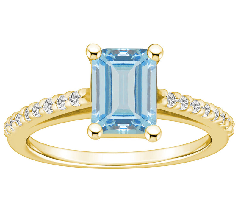 Affinity Gems Emerald-Cut Aquamarine & Diamond Ring, 14K Gold — View 5