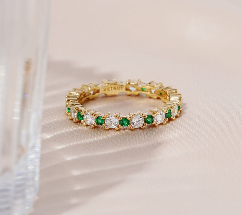 Diamonique Alternating Size Round Band Ring, Sterling Silver — View 3
