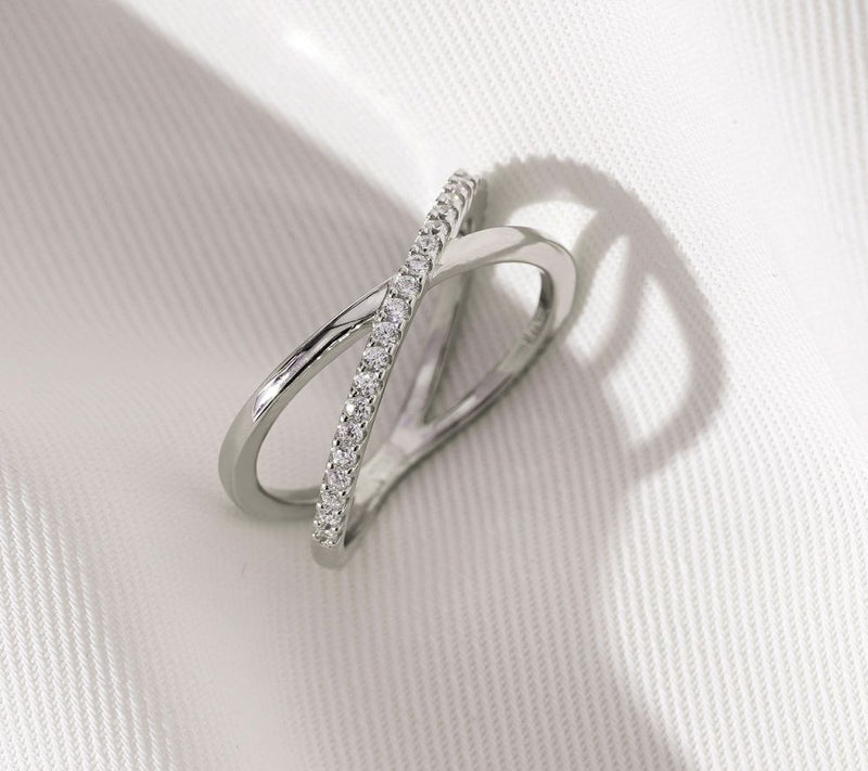 Diamonique Polished and Pave Crossover Ring, Sterling Silver — View 2