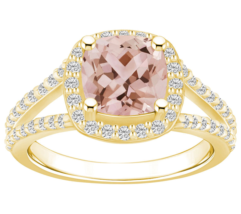 Affinity Gems Cushion Cut Morganite & Diamond Ring, 14K Gold — View 7