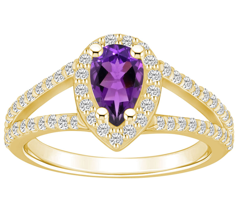 Affinity Gems Pear Gemstone & Diamond Halo Ring, 14K Gold — Main view