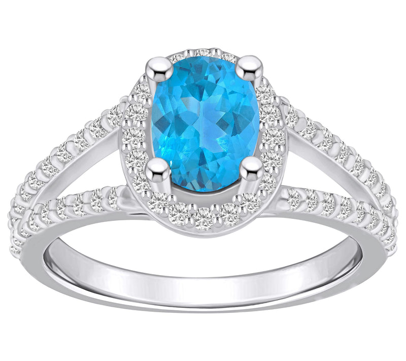 Affinity Gems Oval Gemstone & Diamond Ring, 14K White Gold — View 5