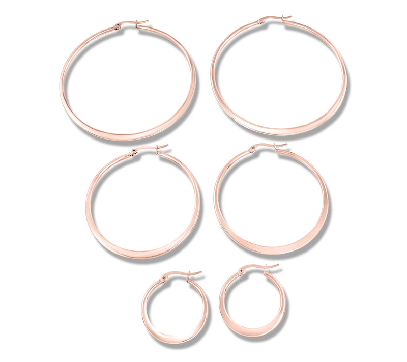 Steel by Design Set of 3 Round Hoop Earrings — View 5