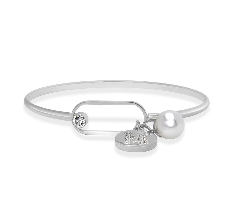 Steel by Design Crystal Initial Charm Bangle — View 4