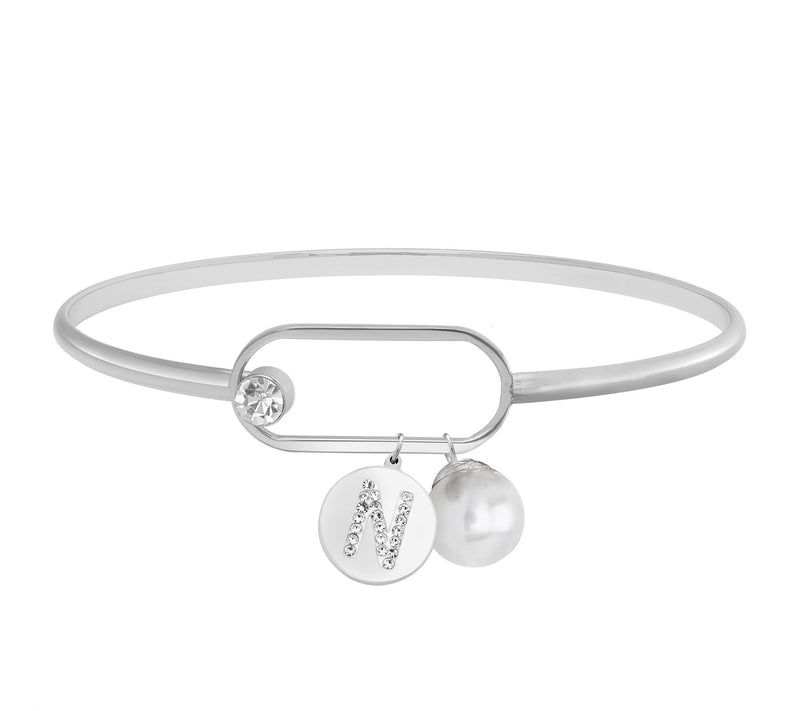 Steel by Design Crystal Initial Charm Bangle — View 29