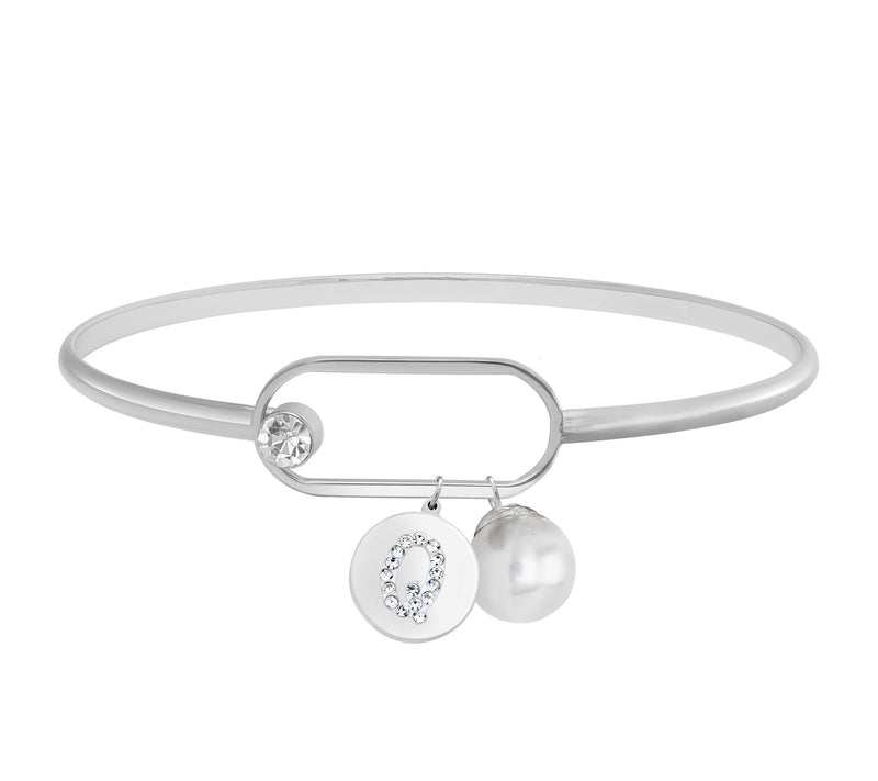 Steel by Design Crystal Initial Charm Bangle — View 35