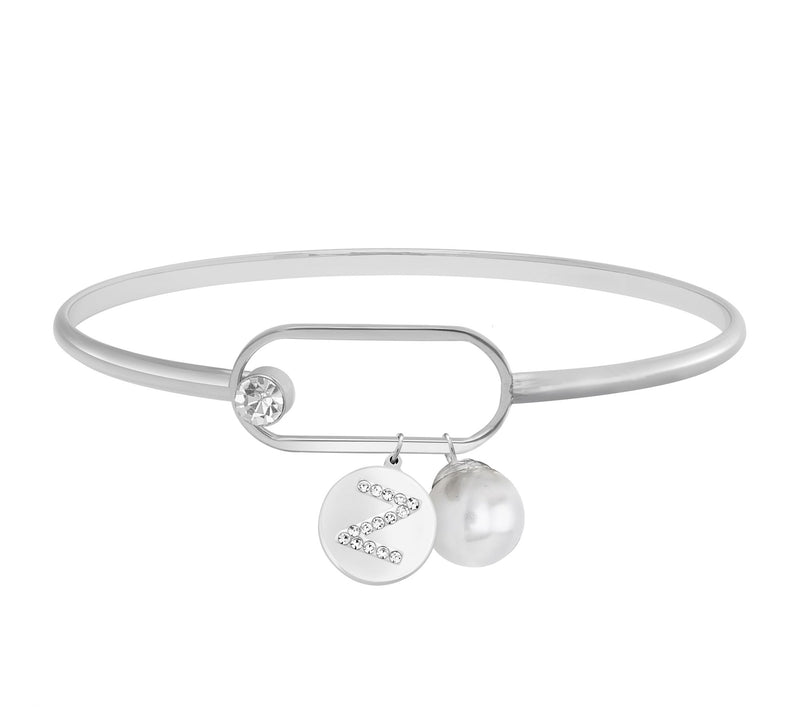 Steel by Design Crystal Initial Charm Bangle — View 53