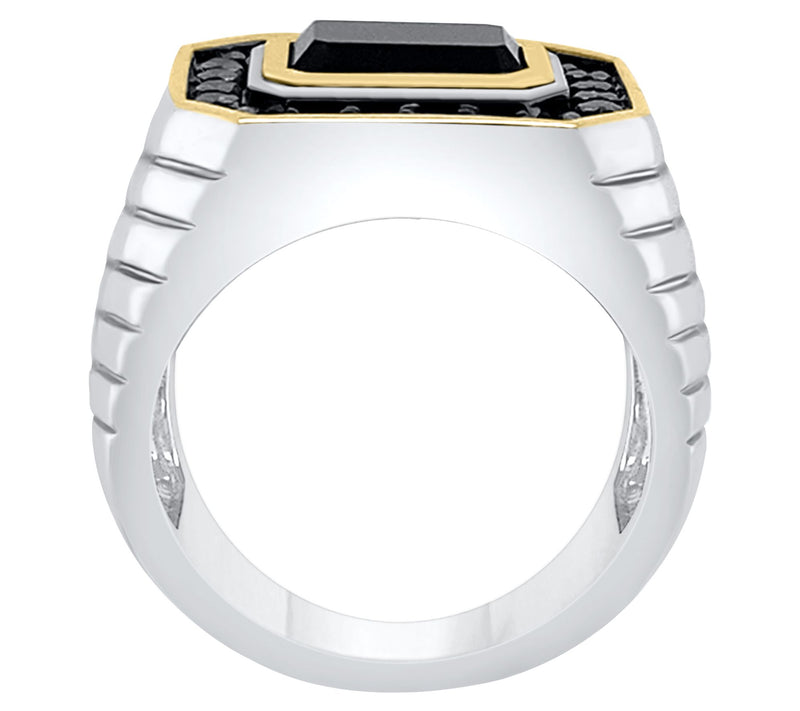 Men's Two-Tone Onyx & Black Diamond Ring, Sterling Silver — View 4