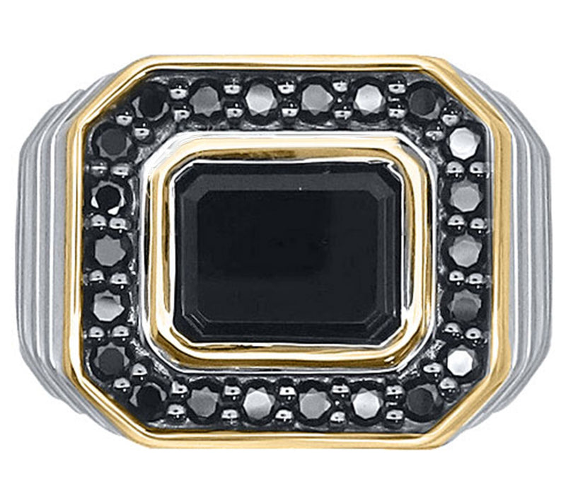 Men's Two-Tone Onyx & Black Diamond Ring, Sterling Silver — Main view