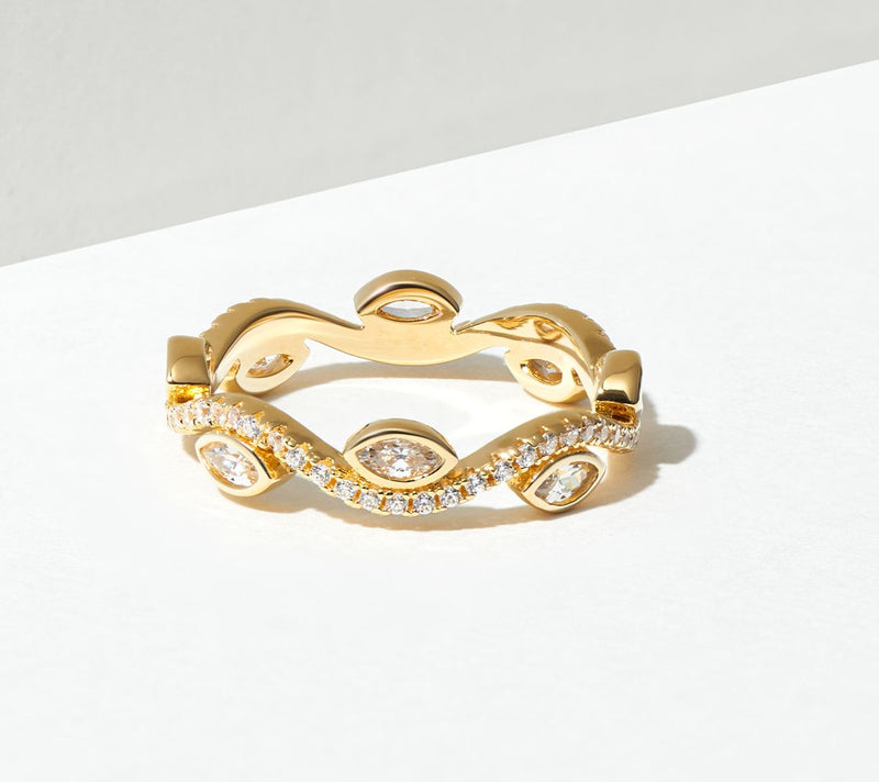 Diamonique 1.30 cttw Wave Ring, 14K Gold Clad — View 4