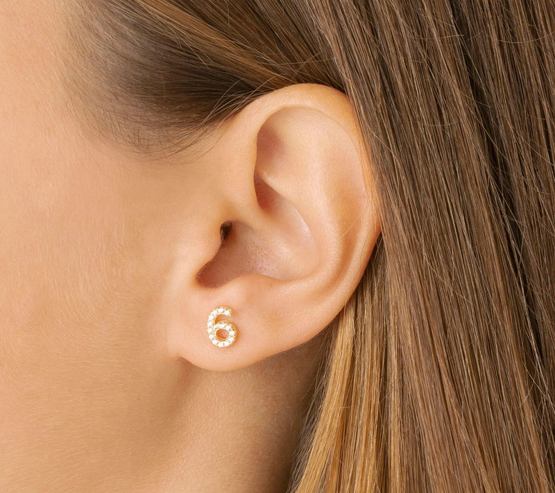 Diamonique Number & Round Stud Earring Set, 14K Gold Plated — View 24