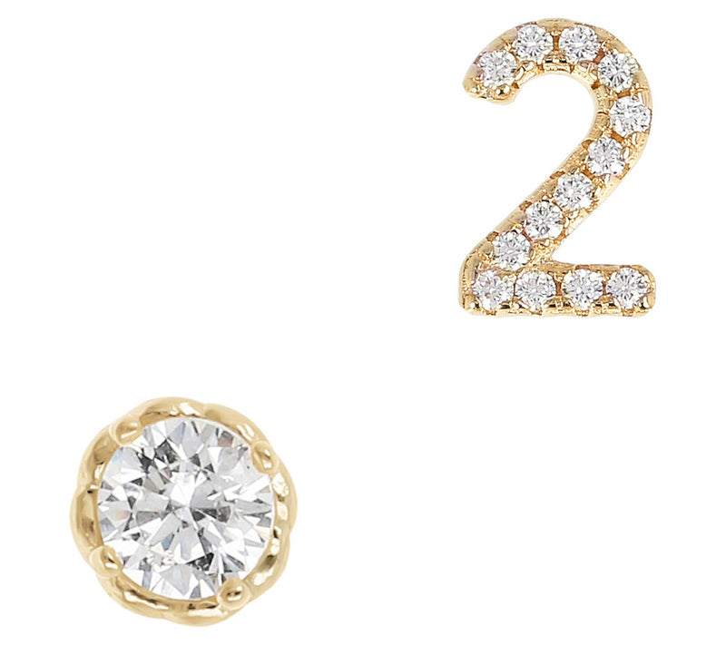 Diamonique Number & Round Stud Earring Set, 14K Gold Plated — View 3