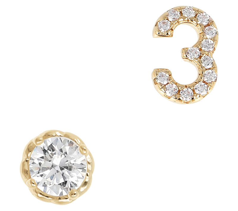 Diamonique Number & Round Stud Earring Set, 14K Gold Plated — View 9