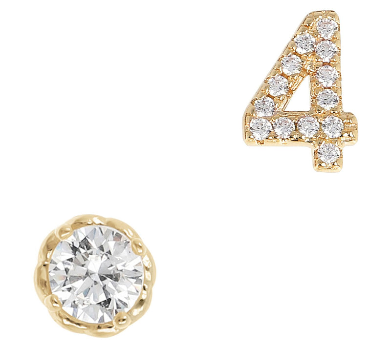 Diamonique Number & Round Stud Earring Set, 14K Gold Plated — View 11