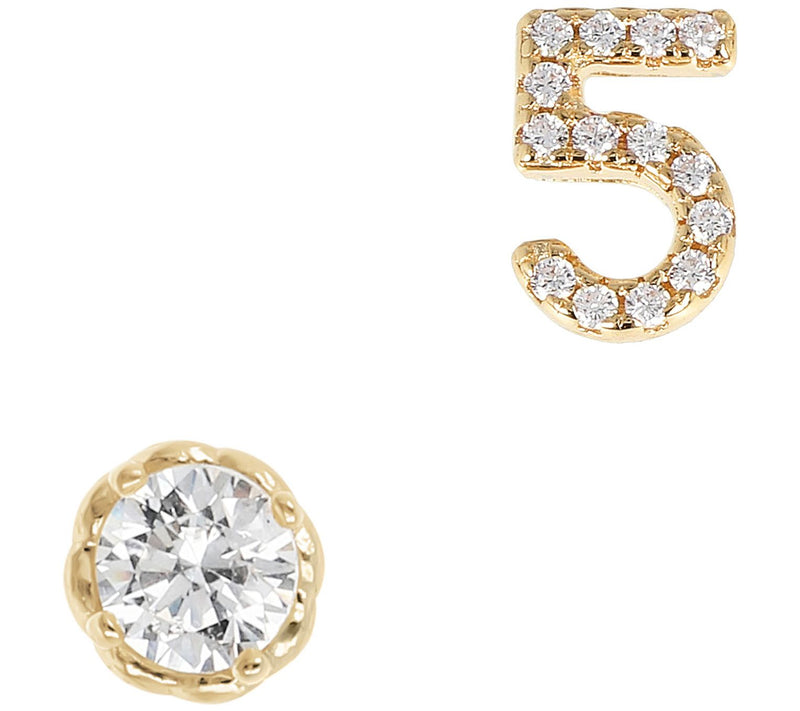 Diamonique Number & Round Stud Earring Set, 14K Gold Plated — View 13
