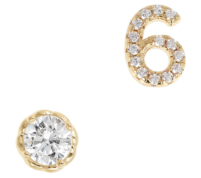 Diamonique Number & Round Stud Earring Set, 14K Gold Plated — View 15